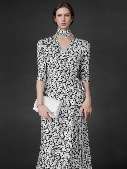 PIAOIN French Hepburn style slim lace-up design goddess long dress-T-AURORA.