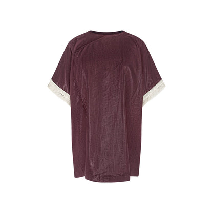 TUYUE Glossy Loose Crimp Short Sleeve Casual T-shirt - MABEL.