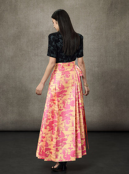 HECO Summer Lotus Pond Crane Long Skirt - GRAD.