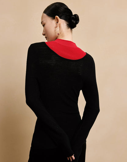 HECO 100% wool knit  black SWEATER hollow long sleeves spring - BRAY.