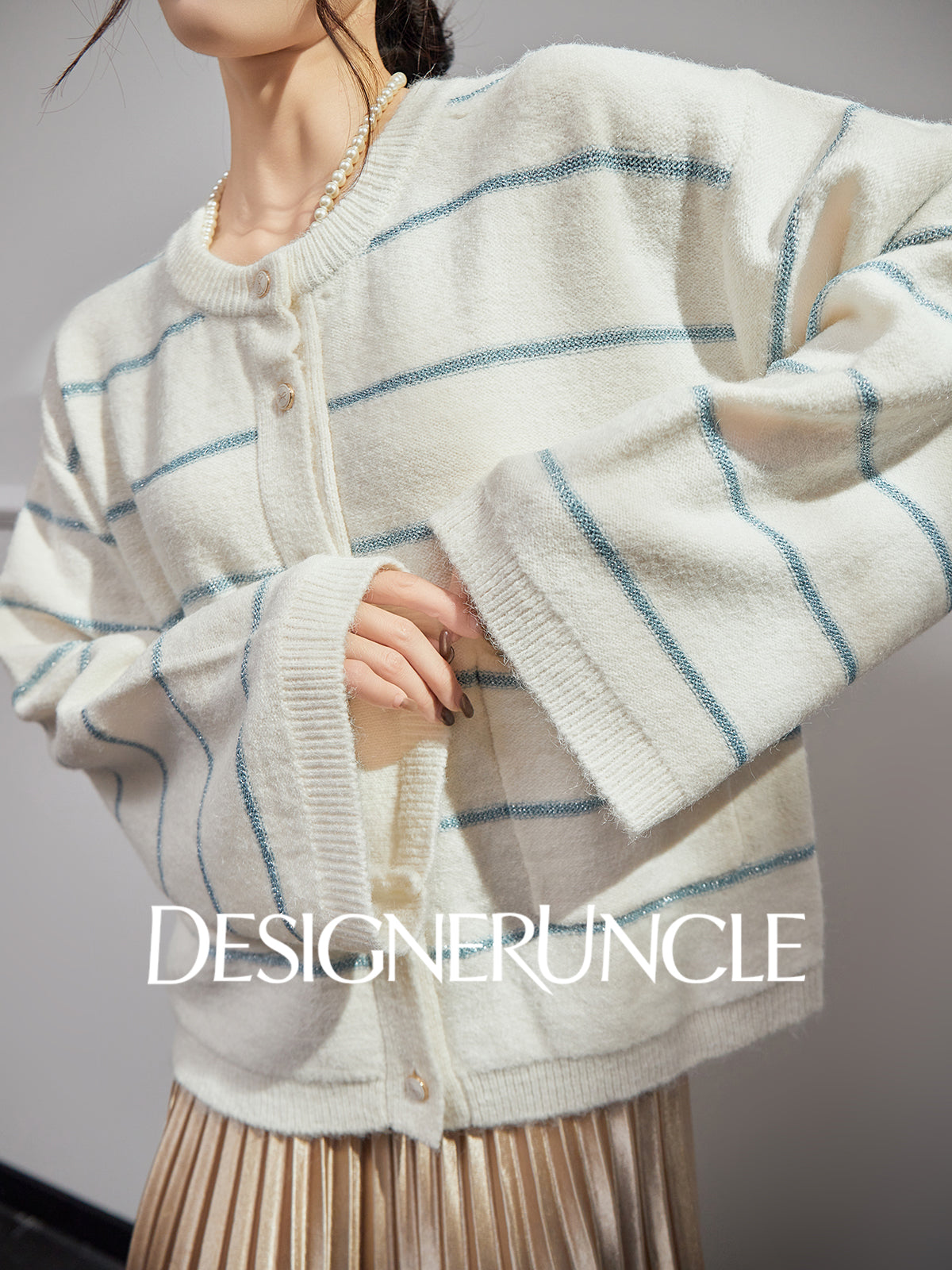 DGU| Off-white striped new light luxury niche design sweet and versatile double-knit top - TRUST.