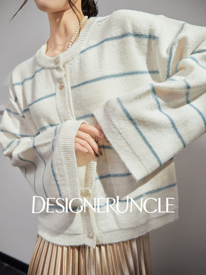 DGU| Off-white striped new light luxury niche design sweet and versatile double-knit top - TRUST.