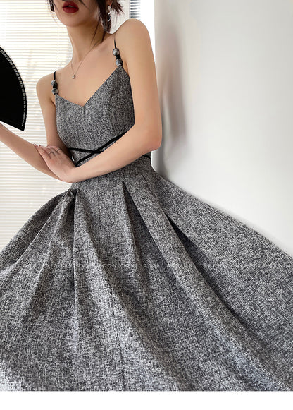 Aconiconi High End Gray V-Neck Sleeveless Hound Sooth Cocktail Dress- Kawashima Girl