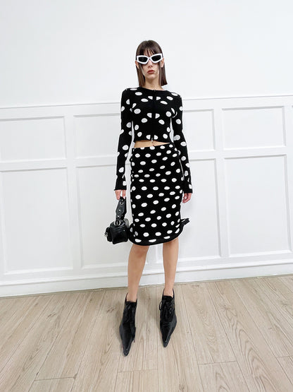 ANNAKIKI women's clothing black shaped polka dot skirt knitted hip skirt-SUZY
