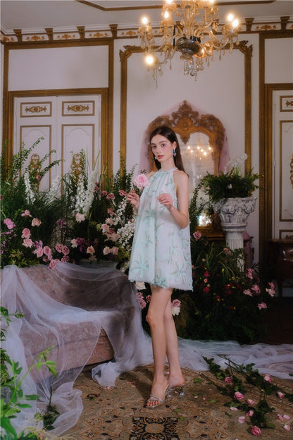 Wardrobes by Chen Mint Green Halter Flower Embroidered Loose  dollDress-Louis