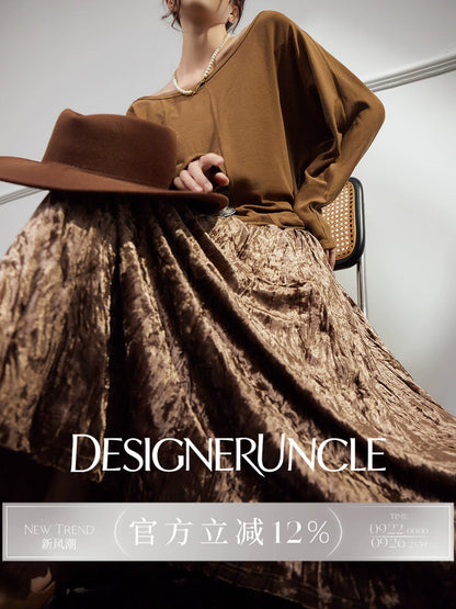 DGU "Mu Brown" brown knitted sweater loose and versatile retro slimming top - David.