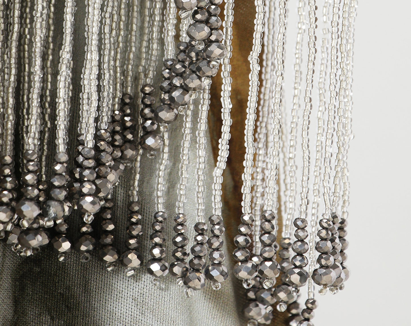 WANGXO | Satin Jacquard Beaded Tassel Halterneck Dress -LUMI.