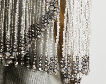 WANGXO | Satin Jacquard Beaded Tassel Halterneck Dress -LUMI.