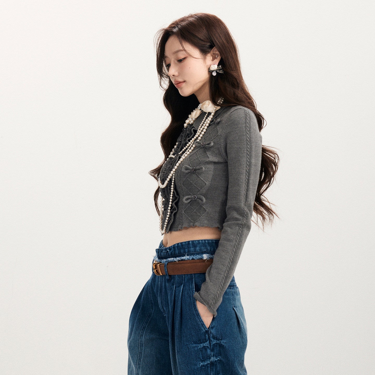 FAME bow long-sleeved knitted cardigan red sweater - ALANNA.