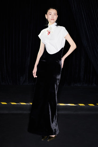 M essential Mackay designer bloom white dense cotton sleeveless stand-up collar shirt - NEON.