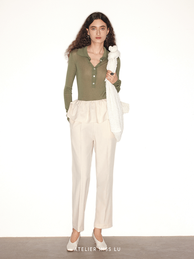 ATELIER MISS LU  spring/summer vintage long sleeves ice feeling knit top - RAIN