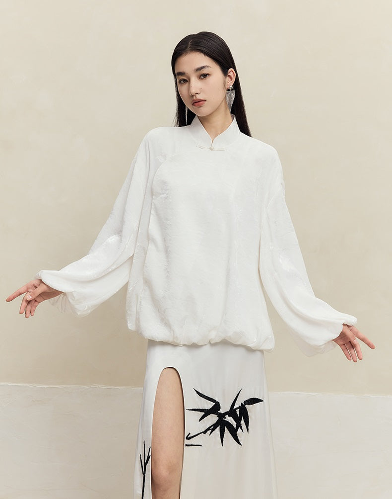 HECO Jacquard Stand-Collar Shirt Top Women - hand.