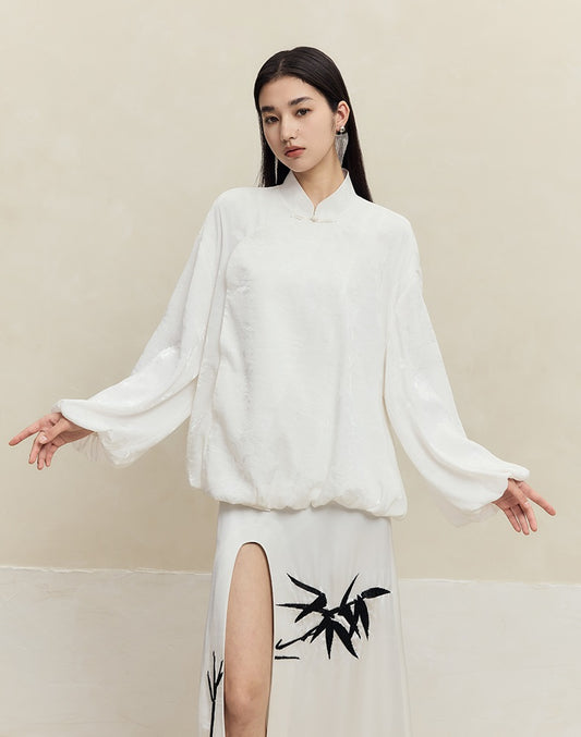 HECO Jacquard Stand-Collar Shirt Top Women - hand.