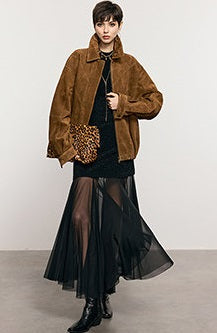 ANNASPEAK ROSSO Red Label Eco-Friendly Leather Heavy Jacket Skirt Set-GHUGH.