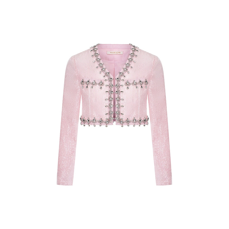 Wardrobes by Chen Elegant Pink Long Sleeve Short Jacket/Ruffle bridal Dress-Maggy