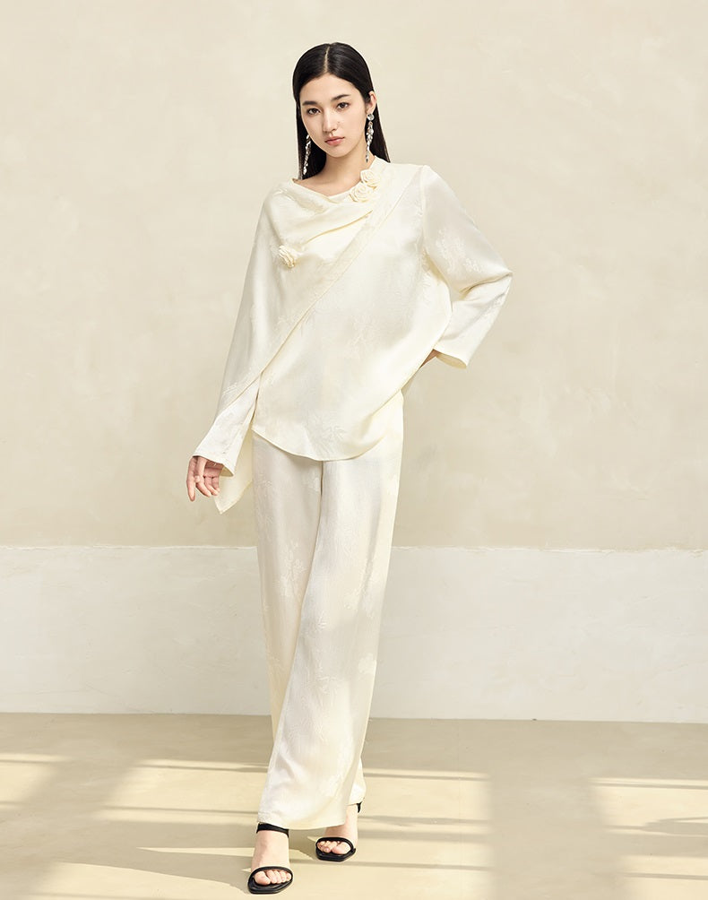 HECO Texture Jacquard Draping Straight Wide-legged Pants Women - GOOD.