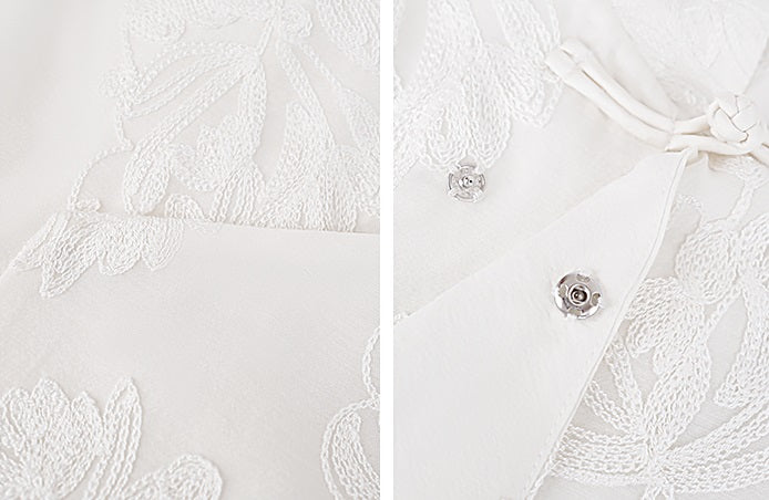 HECO Short Sleeve Mandarin Neckline Loose Summer Top - CENTER.