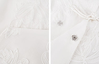 HECO Short Sleeve Mandarin Neckline Loose Summer Top - CENTER.