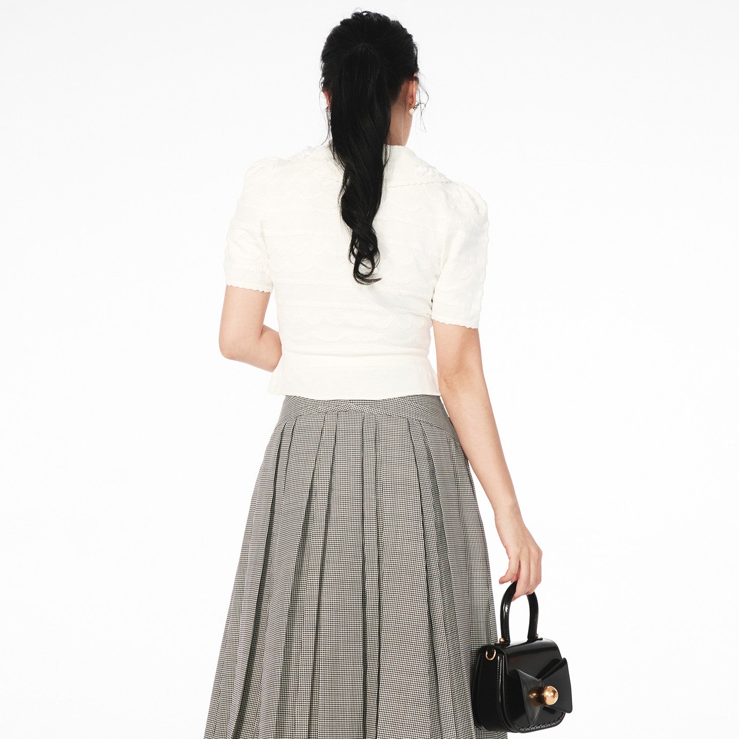 FAME doll collar cream piping beaded short-sleeved top - EVELYN