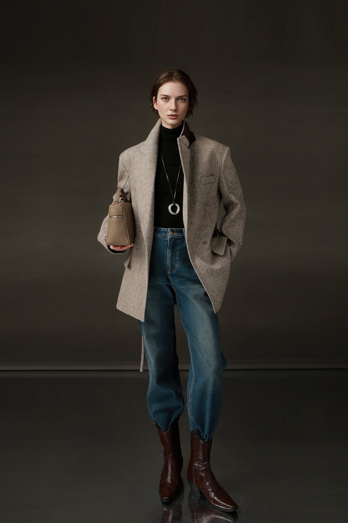 PIAOIN Retro Blazer Wool Jacket Women's Niche Suit Top Commuter Versatile- BEX