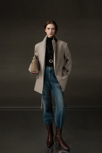 PIAOIN Retro Blazer Wool Jacket Women's Niche Suit Top Commuter Versatile- BEX