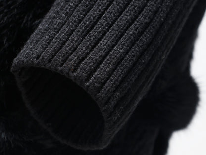 WANGXO | Heavy Industry Wavy Wool Tweed & Rabbit Fur Jacket-SENA.