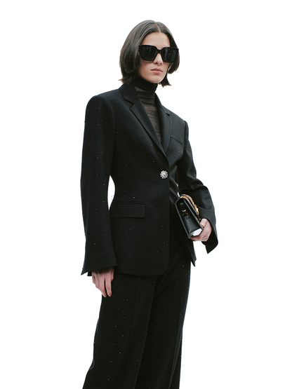 YES BY YESIR  glitter diamond waist strap rhinestone detail coat - DESIRE.