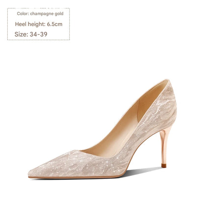 PJJUU Classy hexiu champagne high heels -TDH.