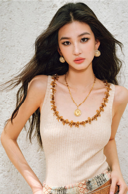 WANGXO |Diamond Bright Silk Webbing with Pit Texture Finish Knitted Vest -LYRA