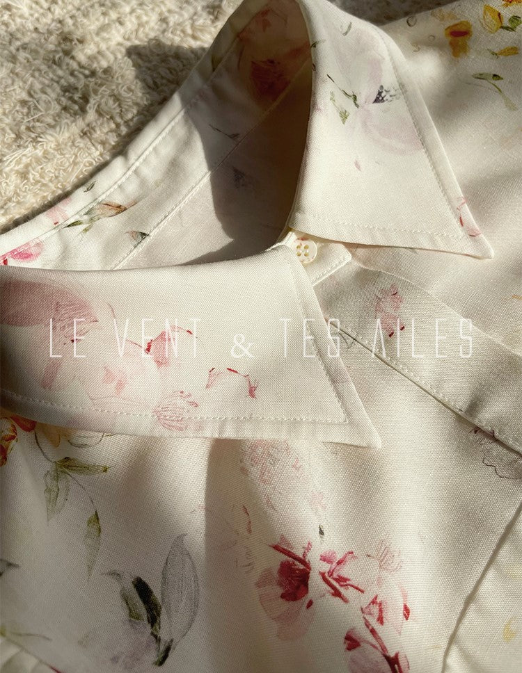 LE VENT&TES AILES Luxury summer vacation floral print Fancy Midi Dress-ZOE