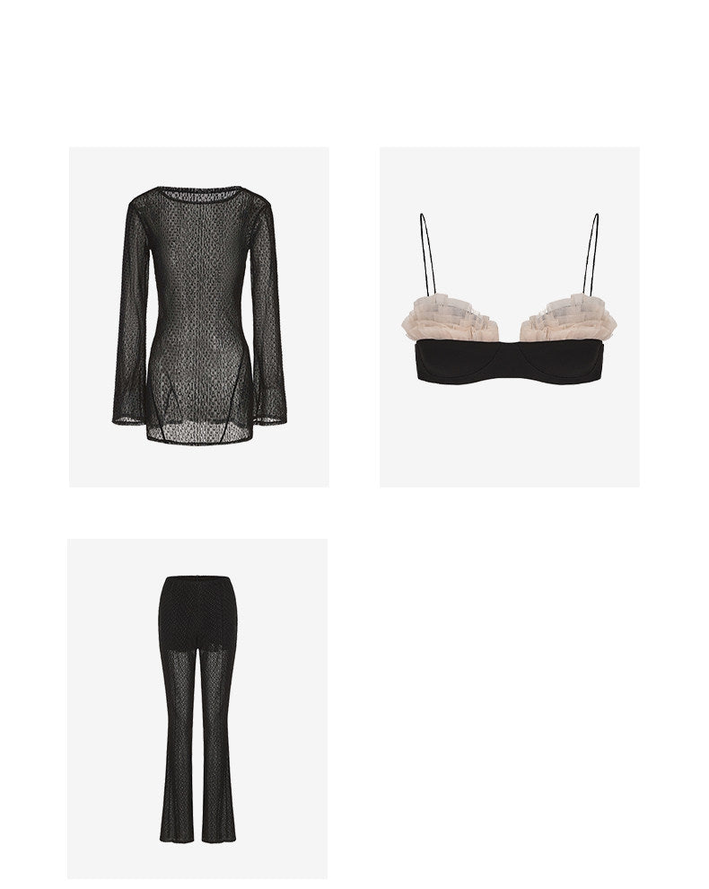 ATELIER MISS LU Logo Flocking Design Sheer Long-sleeved Top - RESULT