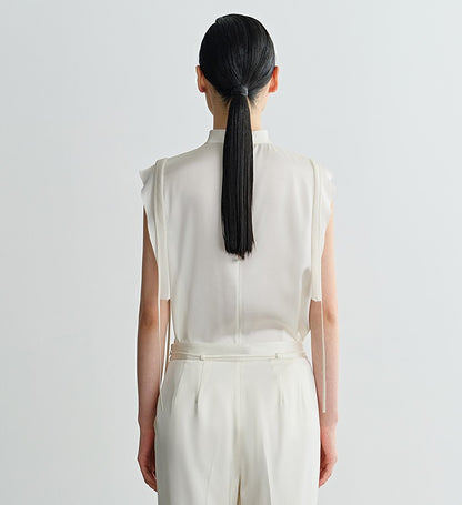 COMME MOI Lv Yan designer summer sleeveless stand collar triple acetate satin top - MEADOW.