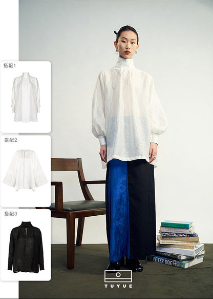 TUYUE Black Improved Horse Face Satin Woven Raw Edge Skirt- ASHLEY.