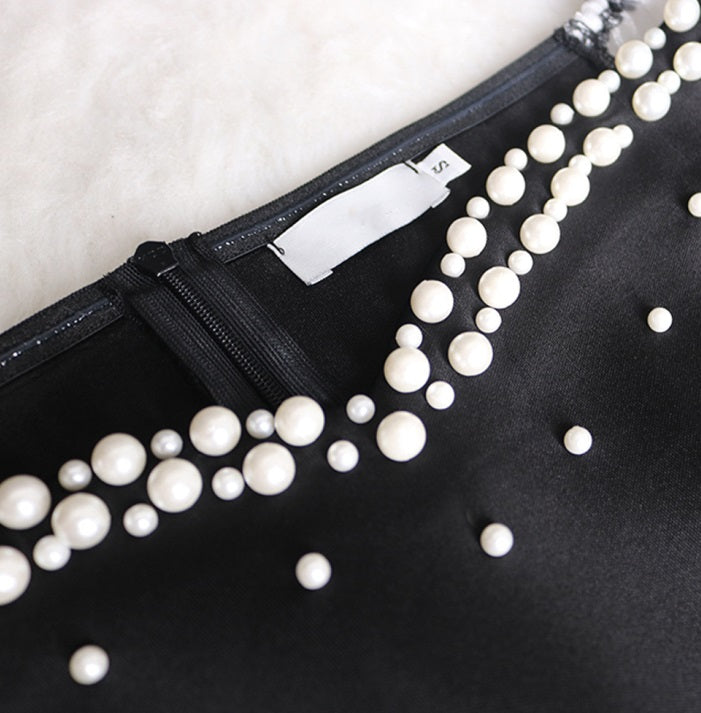 DOLLY Luxury Black Retro Style V-Neck Polka Dot Long Sleeve Slim Fit Dress-DEL