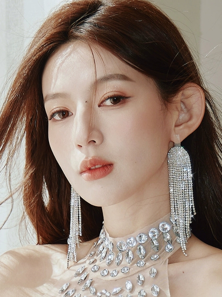 DOLLY Luxury Diamond Rhinestone Stud Chic Tassel Earrings-BABARA