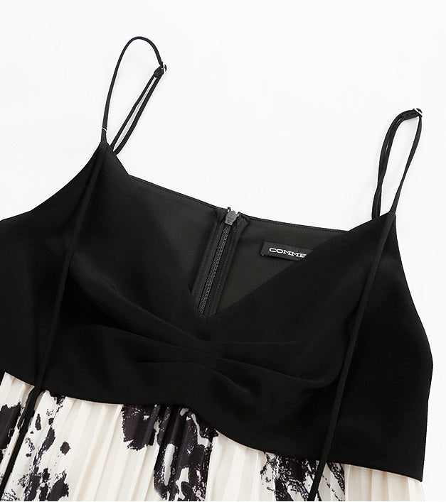 COMME MOI  resort style spliced strap bandeau print dress - SCARLET.