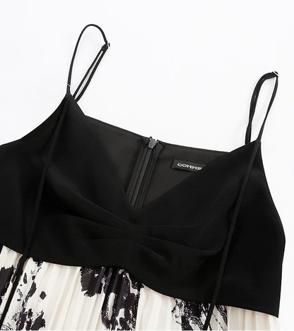 COMME MOI  resort style spliced strap bandeau print dress - SCARLET.