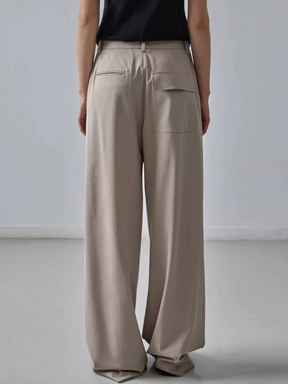 Nothing Written Casual High-waisted Slim Versatile Straight-leg Pants-LIV.