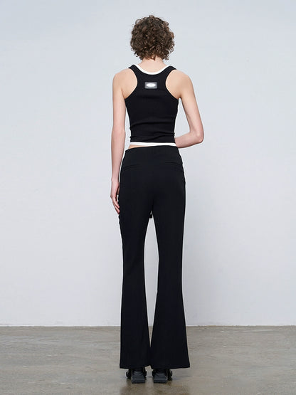 ANNAKIKI Designer Black Acetate Irregular Waist Boots Pants-KOHAKU