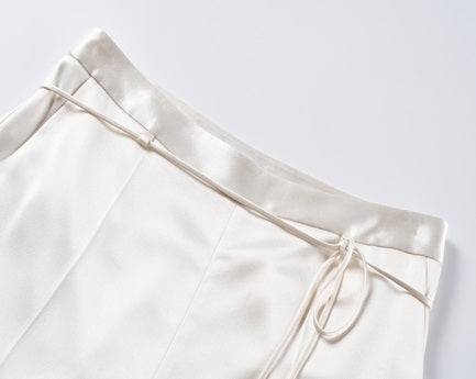 COMME MOI Lv Yan Designer Summer Acetate Satin Strappy White Tapered Pants -SUMMER.