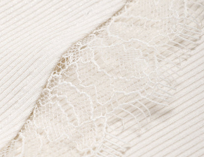 WANGXO | Sprinkled Silver Knit Lace Inlay with Twisted Pleated V-Neck Top- SIA.