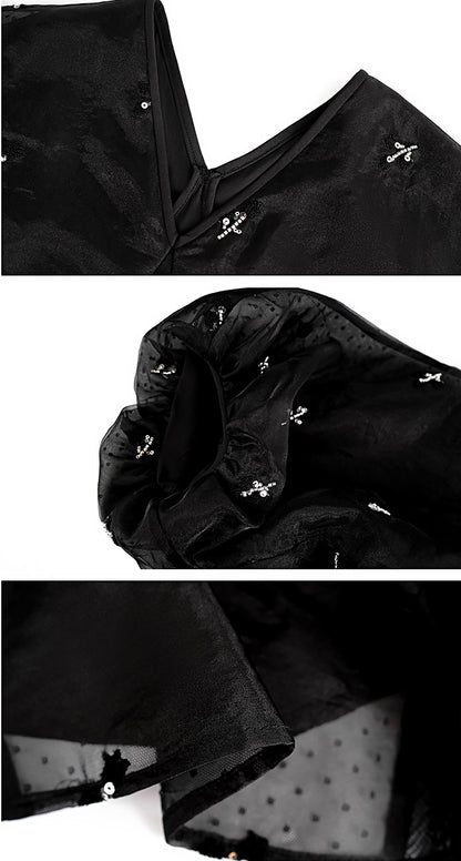 HECO  New Chinese Embroidered V-Neck Puff Sleeve Dress - CORAINE.