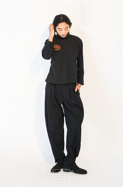 TUYUE stand-up collar ancient cut slim corsage decoration cropped autumn and winter top- LENA