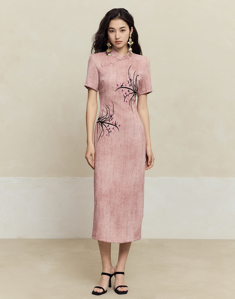 HECO old texture linen midi dress women - dome.