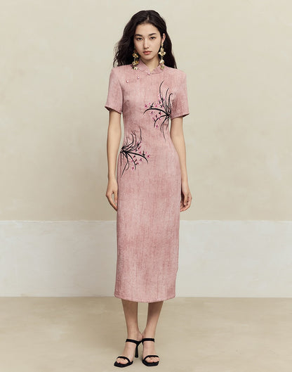 HECO old texture linen midi dress women - dome.