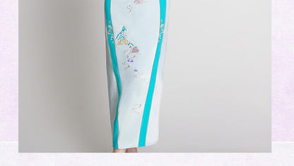 Magic Q peony embroidered beaded fringed lace shawl dress (V )