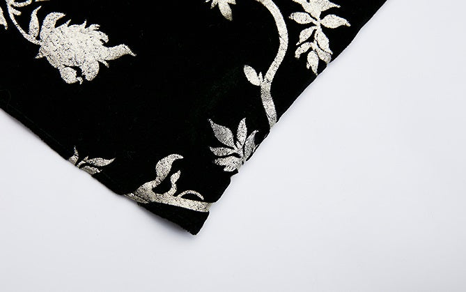 ZHUCHONGYUN bronzing velvet slit long sleeve floral dress-SHOUYA.