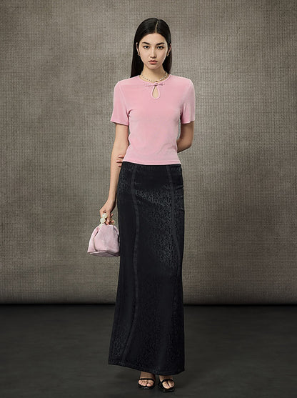 HECO Acetate Knit Buckle Cool Crop Short Sleeve Top - ENGAGE.