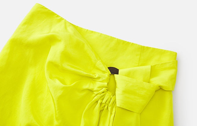 ZHUCHONGYUN lemon yellow gathered waist shirred slim skirt-BAFFY.