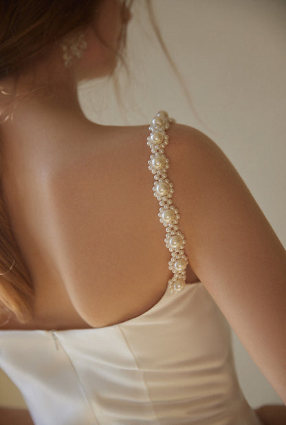 GOUDIN White Satin Engagement Evening Dress-IILONA.